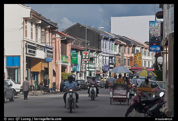 Lebuh Chulia Street, Chinatown. George Town, Penang, Malaysia (color)