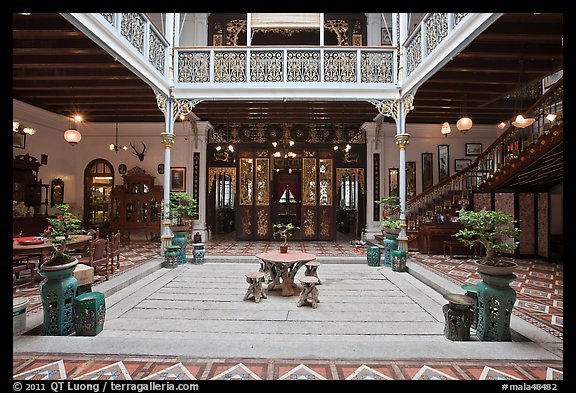Courtyard of wealthy Baba-Nonya straits mansion. George Town, Penang, Malaysia (color)