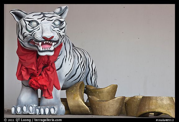 Ceramic Tiger, Hock Tik Cheng Sin Temple. George Town, Penang, Malaysia