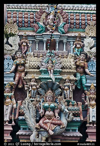 Sculpture on tower of hindu temple. George Town, Penang, Malaysia