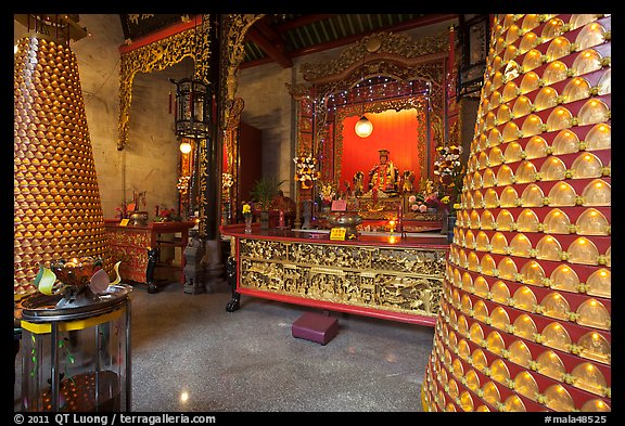 Wishing wheels and altar, Hainan Temple. George Town, Penang, Malaysia (color)
