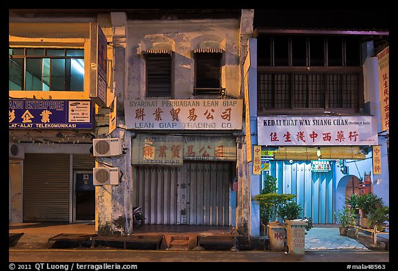 Storehouses at night. George Town, Penang, Malaysia