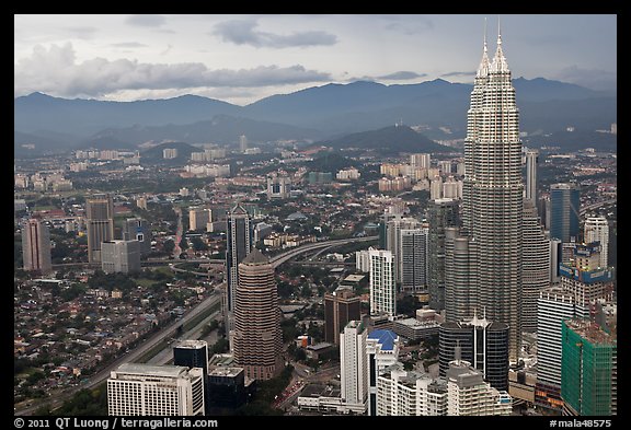 Skyline with Petronas Towers seen from Menara KL. Kuala Lumpur, Malaysia
