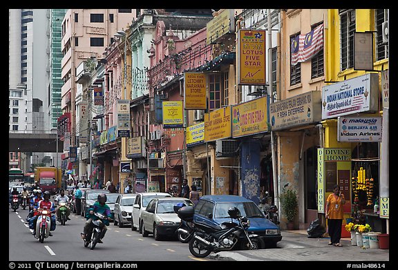 Motorcyles and shops, Little India. Kuala Lumpur, Malaysia