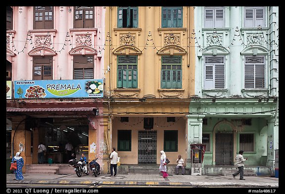 Row of old shophouses, Little India. Kuala Lumpur, Malaysia