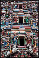 Sculptures on South Indian Hindu temple. Kuala Lumpur, Malaysia (color)