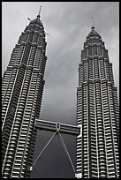 Petronas Towers (tallest twin towers in the world) and stormy sky. Kuala Lumpur, Malaysia (color)