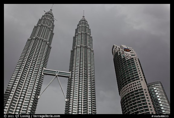 Petronas Towers under a dark sky. Kuala Lumpur, Malaysia