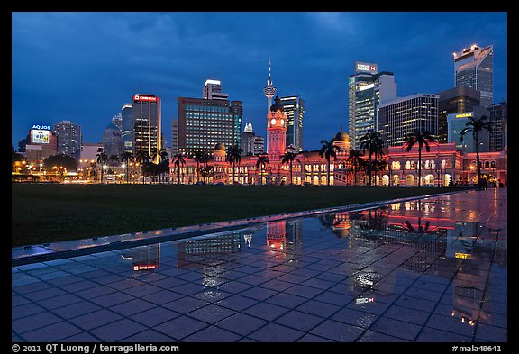 Merdeka Square reflecting Kuala Lumpur Skyline at night. Kuala Lumpur, Malaysia