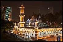 Prayer hall, Masjid Jamek, night. Kuala Lumpur, Malaysia