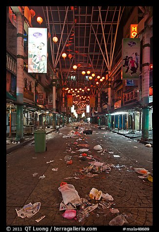 Jalan Petaling street with rubbish from market. Kuala Lumpur, Malaysia
