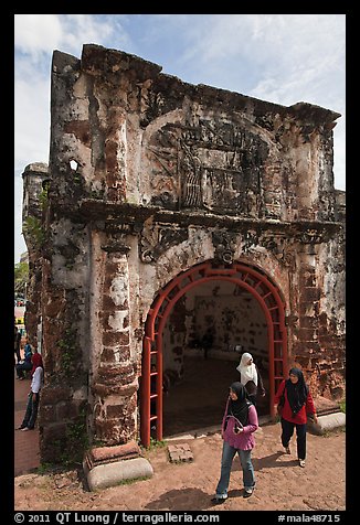 Porta de Santiago gate from A Famosa fort. Malacca City, Malaysia