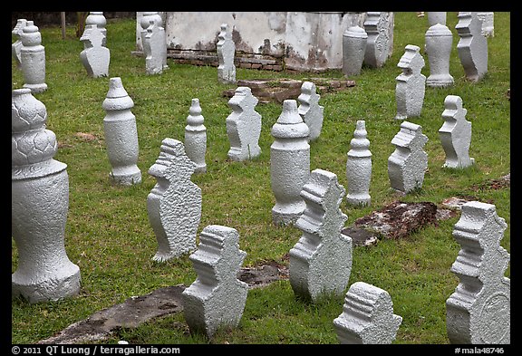 Muslim graves with simple markers, Kampung Kling. Malacca City, Malaysia (color)