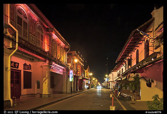 Chinatown street at night. Malacca City, Malaysia