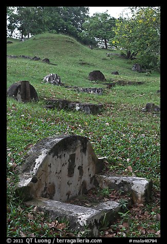 Chinese graves on hillside, Bukit China cemetery. Malacca City, Malaysia