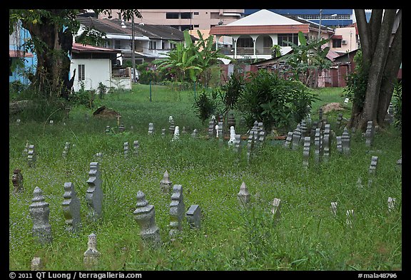 Overgrown Muslim burying grounds. Malacca City, Malaysia
