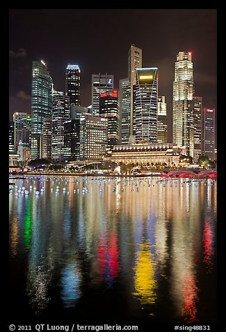 Fullerton Hotel and skyline at night. Singapore