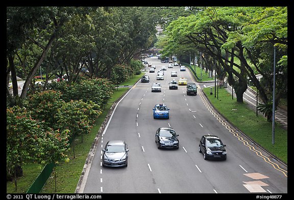 Expressway bordered by trees. Singapore (color)