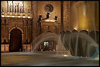 Fountain and cathedral wall by night. Guadalajara, Jalisco, Mexico (color)