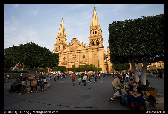 Plaza de los Laureles, planted with laurels, and Cathedral. Guadalajara, Jalisco, Mexico
