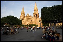 Plaza de los Laureles, planted with laurels, and Cathedral. Guadalajara, Jalisco, Mexico (color)