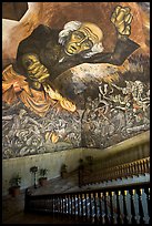 Stairway roof with portrait of  Miguel Hidalgo by  Jose Clemente Orozco in the Palacio del Gobernio. Guadalajara, Jalisco, Mexico (color)