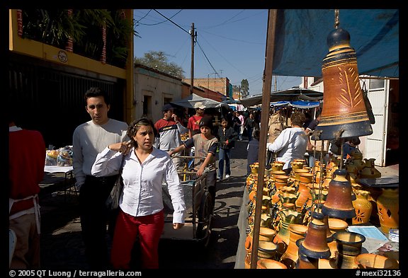 People strolling iin the sunday town-wide arts and crafts market, Tonala. Jalisco, Mexico (color)