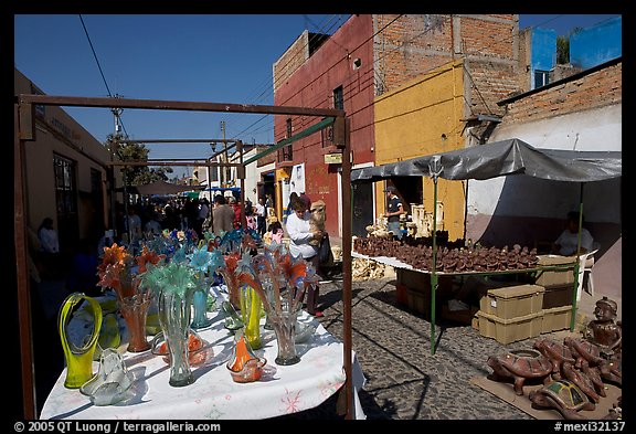 Stands in the sunday town-wide arts and crafts market, Tonala. Jalisco, Mexico