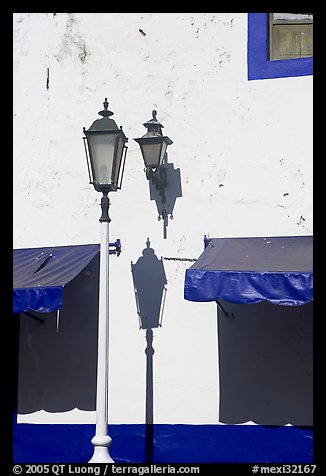 Wall with lamps, blue shades and blue painting, Puerto Vallarta, Jalisco. Jalisco, Mexico