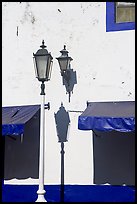 Wall with lamps, blue shades and blue painting, Puerto Vallarta, Jalisco. Jalisco, Mexico (color)