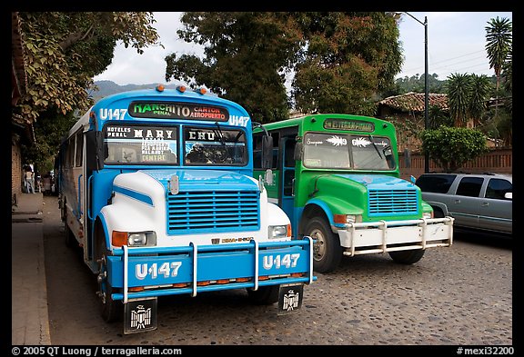 Public busses, Puerto Vallarta, Jalisco. Jalisco, Mexico (color)