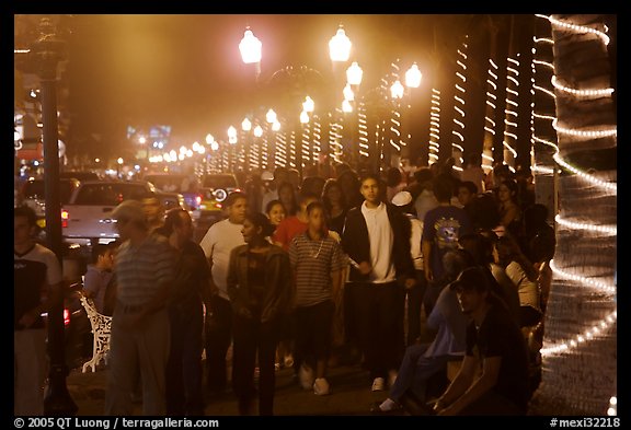 Crowds on the Malecon at night, Puerto Vallarta, Jalisco. Jalisco, Mexico (color)