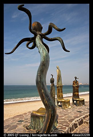 Sculpture on Circle of the Sea next to the beach, Puerto Vallarta, Jalisco. Jalisco, Mexico (color)