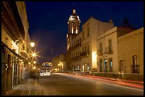 Street by night with light trails. Zacatecas, Mexico ( color)