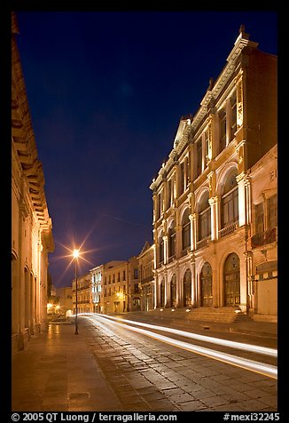 Avenue Hidalgo with Teatro Calderon at night. Zacatecas, Mexico