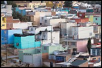 Neighborhood of houses painted in bright colors. Zacatecas, Mexico (color)