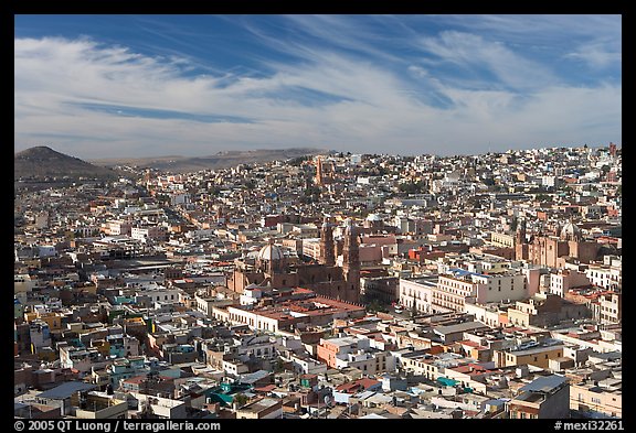 Panoramic view of the town from Paseo La Buffa, morning. Zacatecas, Mexico