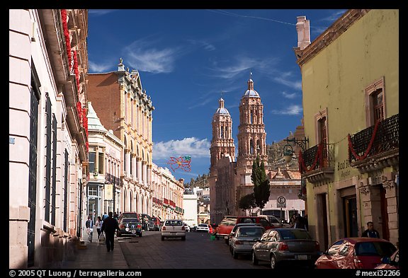Hidalgo avenue and Cathdedral, morning. Zacatecas, Mexico (color)