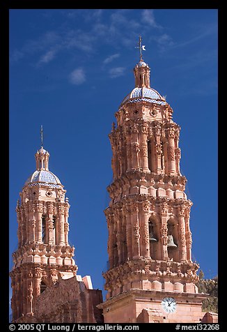 Churrigueresque towers of the Cathedral. Zacatecas, Mexico