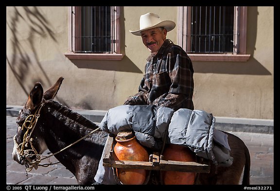 Man riding a donkey. Zacatecas, Mexico (color)