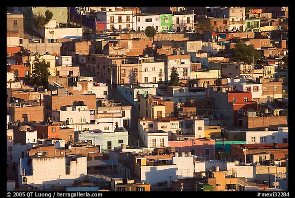Houses on hill, late afternoon. Zacatecas, Mexico (color)