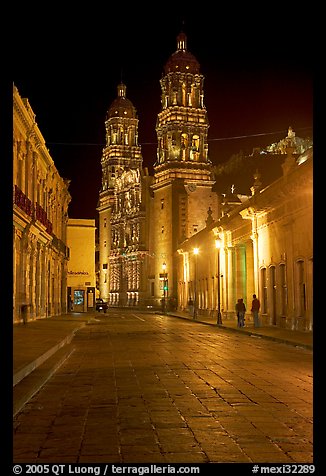 Hidalgo Avenue and Cathedral at night. Zacatecas, Mexico