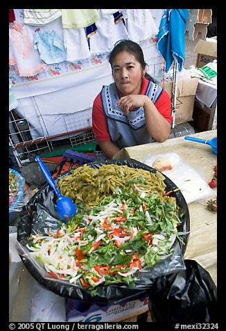 Woman and plater with typical vegetables. Guanajuato, Mexico