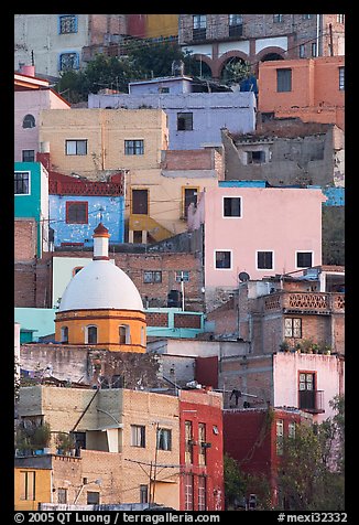 Houses painted with bright colors on a steep hillside. Guanajuato, Mexico (color)