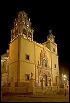 Basilica de Nuestra Senora de Guanajuato by night. Guanajuato, Mexico