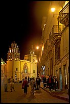 Plaza de la Paz and Basilica de Nuestra Senora de Guanajuato at night. Guanajuato, Mexico