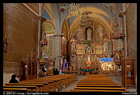 Church nave with decorated altar. Guanajuato, Mexico