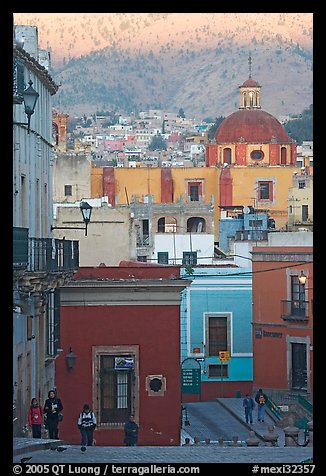 Templo de San Roque, streets, and hillside, early morning. Guanajuato, Mexico (color)