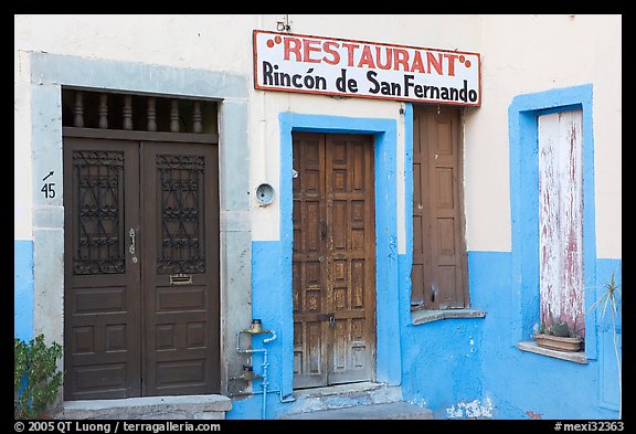 Closed doors of restaurant  Plazuela San Fernando. Guanajuato, Mexico (color)