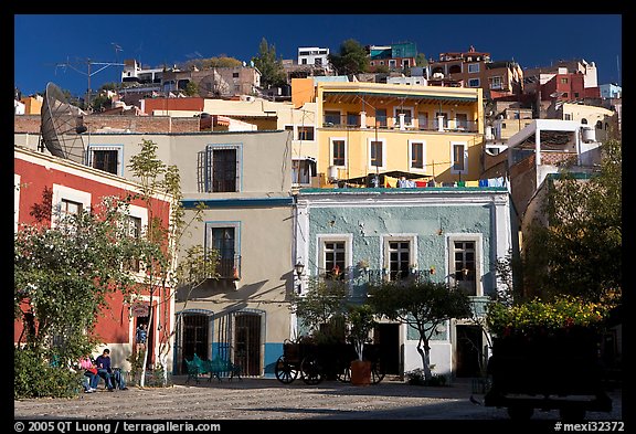Houses on hill above  Plazuela San Fernando. Guanajuato, Mexico (color)